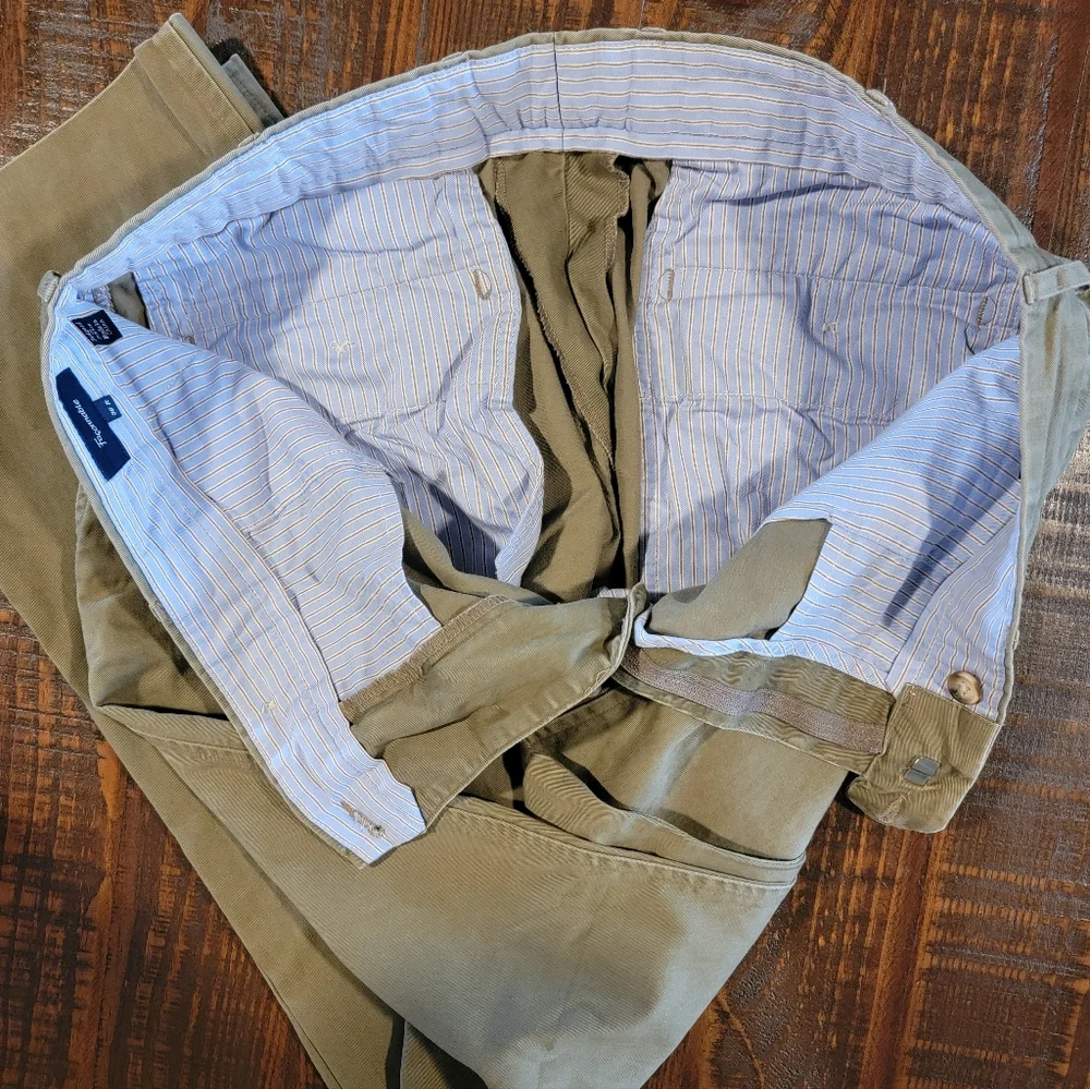 Vintage Faconnable Mens 36×32 Chino Pants 85% Cotton 15% Wool Flat Front‎ Olive